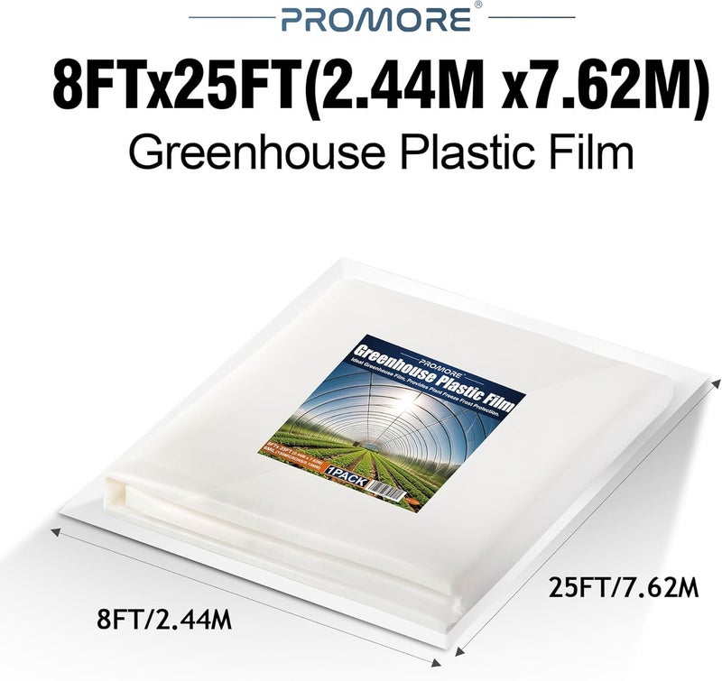 PROMORE Greenhouse Plastic Film 6Mil, 8' x25' Clear Polyethylene Plastic Sheeting, UV Resistant, for Hoop House,Gardening,Farming,Agriculture,Four-Year Lifespan - Image 3